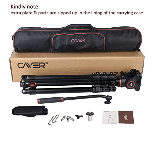 Cayer AF2451 Professional Video Camera Tripod 67 inches with Fluid Drag Head, 4-Section Compact Aluminimum DSLR Tripod Convertible to Monopod for DSLR Camera, Video Camcorder, Plus 1 Extra QR Plate