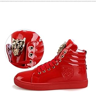 red and black high top shoes