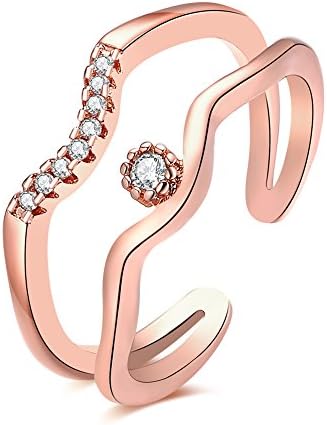 Ekavtor Double Lines Zircon Copper Opening Adjustable Ring (Rose Gold)