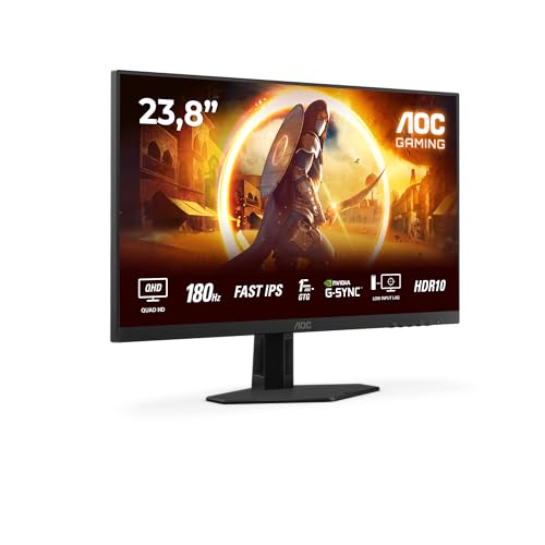 AOC Q24G4RE 24 inch WQHD Gaming Monitor 180Hz, Fast IPS Panel, 1ms GtG, HDR10, G-Sync Compatible, (2560x1440 HDMI 1x 2.0 DP 1x 1.4) Black