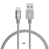 LAX Gadgets Braided Nylon Micro USB Charging and Data Sync Cable, 480 Mbps Data Transfer via USB 2.0 (6 Feet, Gray)