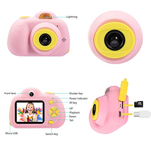 [16GB Memory Card Include] RegeMoudal Kids Digital Camera Gifts for Child Boys Girls,Mini Rechargeable Children Shockproof Digital Camcorders Little Kid Toys Gift 8MP with Battery 2 Inch,Pink - Thumbnail 3