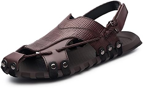 Tuoup Men's Leather Hiking Sandles Closed Toe Sandals Brown 45 10.5 D(M) US