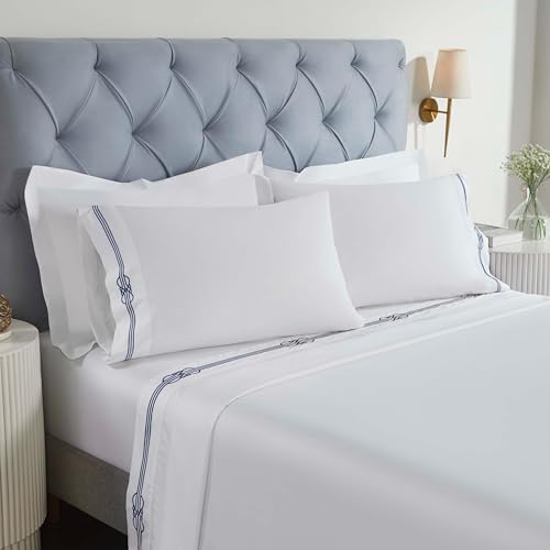 Superior Embroidered Cotton Bed Sheet Set, 1 Elastic Deep Pocket Fitted Sheet,…