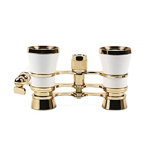 Kingscope 3X25 Vintage Opera Glasses Binoculars for Theater Musical Concert (Lorgnette, White, with Handle)