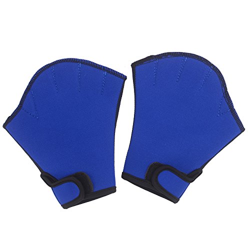 Flammi Swim Training Gloves Aquatic Fitness Water Resistance Training Webbed Swim Gloves (Blue, Large)