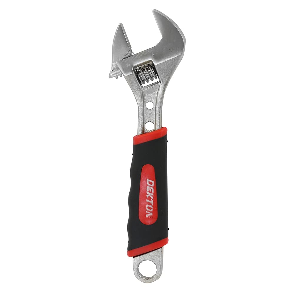 Dekton 8" Sure Grip Adjustable Spanner-1" Jaw Capacity| Straight Jaw Wrench| Printed Width Scale| Sure Grip - Non Slip Grip Handle for Comfort| Hardened and Tempered Steel| Bonus 14mm Ring Spanner