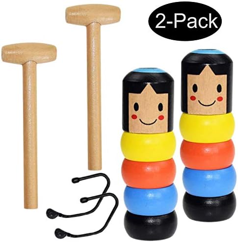 2-Pack Immortal Daruma Magic Toy - Unbreakable Wooden Man Magic Toy - Stubborn Wood Man Magic Trick Props Children Kids Easy Doing Halloween, Christmas or Birthday Gift