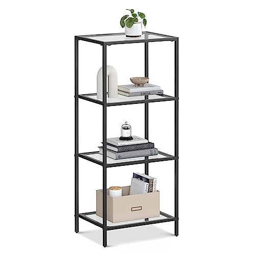 VASAGLE 4-Tier Tempered Glass Shelf, Bookshelf, Storage Rack