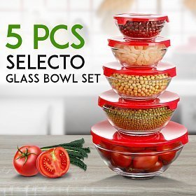 King International 5 PCS Glass Storage Bowl Set - Easy Click Color Lid