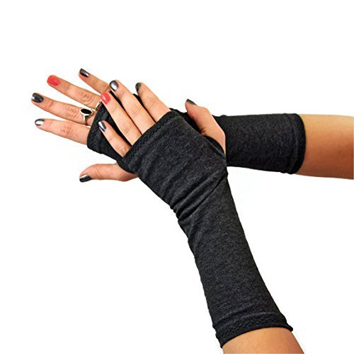 Long Jersey Fingerless Gloves (Charcoal Grey)