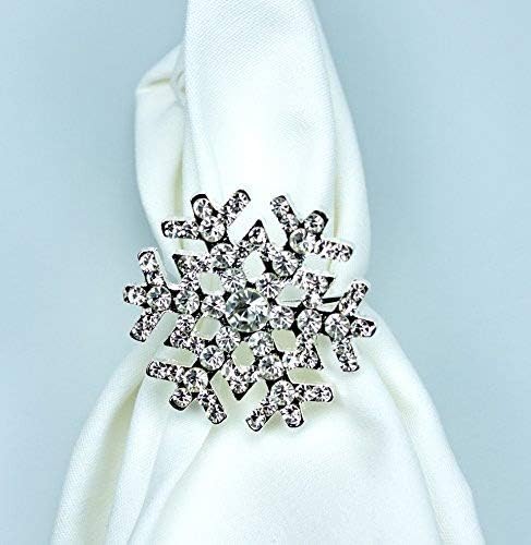 YacannaSnowflake Napkin Rings Sparkling for Christmas, Holidays, Dinners, Parties - Set of 4 Napkin Holders
