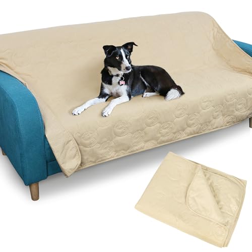 Pawsee Waterproof Pet Blanket 150x130cm Latte, Washable Non-Slip Dog Bed Sofa Couch Cover Protector Throw
