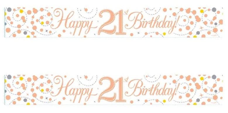 Partyangels 2 PACKS of 21st Birthday Banner / Sparkling Fizz Age 21 Birthday White & Rose Gold Holographic Party Banner Decor, White,Gold
