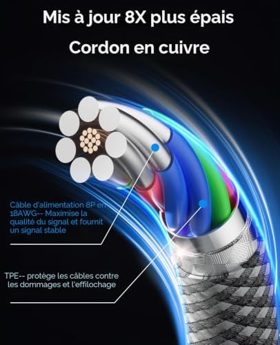 câble USB C, câble de charge magnétique, câble USB C vers USB C de 3,3 pieds câble de type C, câble de charge rapide de type C tressé en nylon