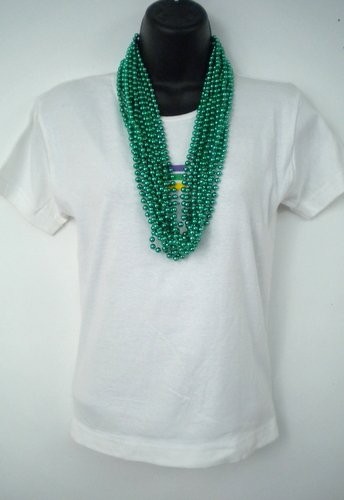 33 inch 07mm Round Metallic Green Mardi Gras Beads - 6 Dozen (72 necklaces)