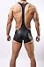 TiRain Men Sexy Wrestling Singlet Faux Leather Underwear Lingerie Bodysuit Pant (X-large, Black)