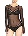 May&Maya Women's Sexy Sheer Mesh Long Sleeve Bodysuit (M, Black)
