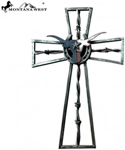 Silver Texas Longhorn Metal Wall Cross 20"