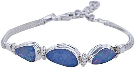 Australian Fire Doublet Opal 3-Stone Adjustable 925 Sterling Silver Bracelet