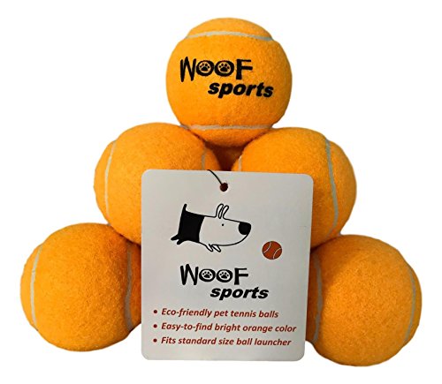 Dog Tennis Balls by Woof Sports - 12 Orange Ecofriendly Balls & Mesh Carrying Bag. Medium Size Balls Fits Standard Ball Launchers