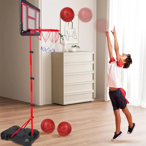 Kids Basketball Hoop with Stand, Adjustable Basketball Set, Toddler Basketball Toys for Boys Age 3 5 6 8 12, Indoor Outdoor Backyard Sport Game Gifts with 3 Basketball