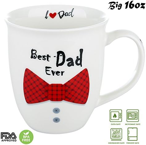 Bestone Coffee Mug for Best Dad Gift,Bow Tie Mug,16oz, Bone China Mug