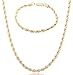 Goldtone 6mm 24 Inch D-Cut Rope Chain Necklace with a Matching Bracelet Jewelry Set - All Bracelet Sizes Available