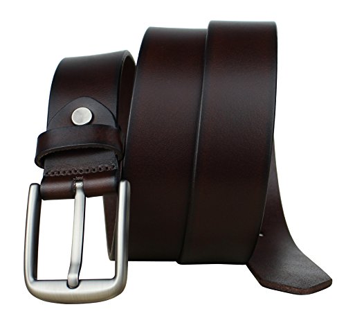 Bullko Men's Leather Casual Dress Belt With Classic Buckle Coffee Size 34-36inch