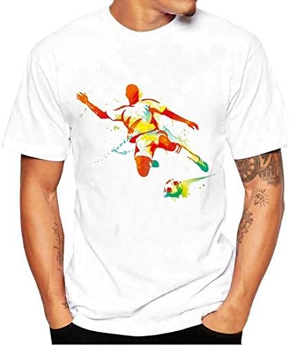Men Tees Shirt ,kaifongfu Football Print Short Sleeve T Shirt Blouse World Cup Tops (XL, White)