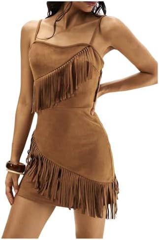 western style tassel brown suede vest mini dress womens retro western style suede tassel sleeveless vest