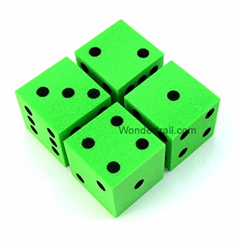 WKP10930E4 Green Foam Dice with Black Pips D6 25mm (1in) Pack of 4 Dice Koplow Games