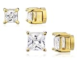 2 Pack Magnetic Stud Earrings Round & Square Studs Set (4mm & 6mm Square Goldtone) (E-1545 + E-1547)