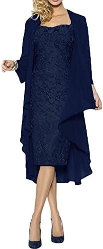 Ruiyuhong Women's Short Lace Mother of The Bride Dress with Jacket Formal Gowns (26W, Navy Blue)