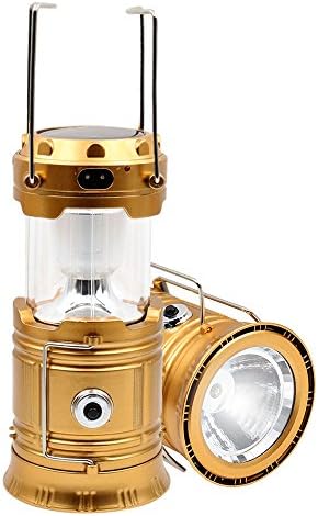 Solar Camping Lantern Portable Collapsible Solar Lights Rechargeable Emergency Light Ultra Bright LED Flashlight Powered By Solar Panel and USB Charging (Gold)