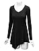 Lock and Love WT960 Womens V Neck Long Sleeve Tunic Top with Asymmetrical Hem XL Black
