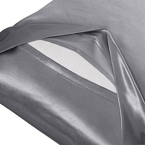Ersmak Satin Body Pillow Cover Set of 2, 20x54 Inches Grey Ultra Soft