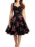 Babyonline Women's 50s V Neck Vintage Cut Out Retro Party Cocktail Swing Dresses