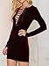 Clothink Women Velvet Plunge Front Lattice Detail Plain Bodycon Dress