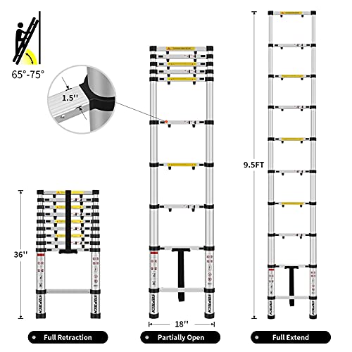 STEPTECH Telescoping Ladder 9.5 Ft Aluminum Telescopic Extension Ladder