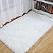 junovo Luxury Fluffy Area Rugs Furry Rug for Bedroom Faux Fur Sheepskin Nursery Rugs Fur Carpet for Kids Room Living Room Home Decor Floor Mat, Rectangle 3ft x 5ft White