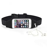 Evtech(tm) [Expandable Waist Pack Belt] Men and Women Sports, Running and Fitness Movement Visible Touch-screen Phone Earphone Pocket for Hold 5 inch Screen (Black)