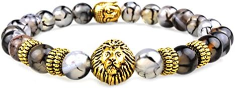 CLIDOU Men's Gold Lion Buddha Lava Dragon Grain Stone Energy Stone Beads Stretch Bracelet