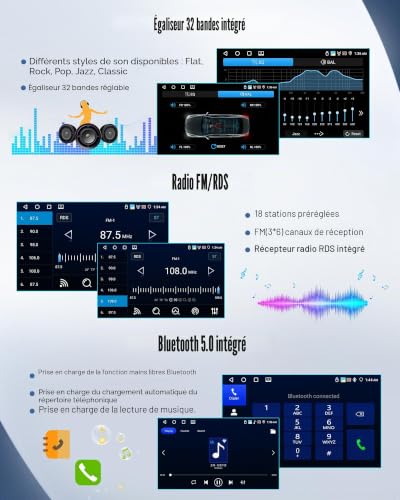SIXWIN 4GB+64GB Android 15 Car Radio for Renault Clio 3 2005-2014 with CarPlay Android Auto Mirror Link - 9 Inch Touch Screen Car Radio WiFi Bluetooth 5.0 FM/RDS 32EQ USB with Rear View Camera | Android 15 4GB + 64GB, Wireless CarPlay Android Auto Mirror Link, WiFi, GPS, Bluetooth 5.0, 32EQ