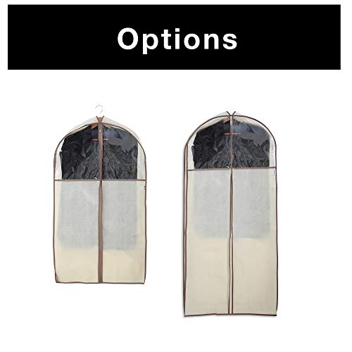 Smart Design Gusseted Dress Garment Bag w/ Clear Window - Includes Zipper Closure & Travel Loop - for Dresses, Coats, & Pants Storage Organization - (24 x 54 Inch) [Beige] - Thumbnail 5