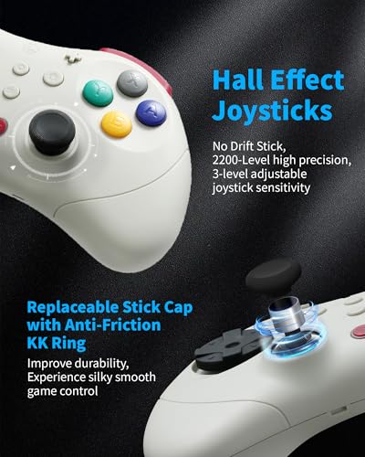 GuliKit Elves 2 Pro Wireless Controller für Switch/Switch 2/PC/Android/iOS, Bluetooth Controller mit Hall Effekt Joysticks, 1000Hz Abtastrate, Magnetischem Vibrator, Super Haptik, Rotary Rumble, Retro thumbnail 2