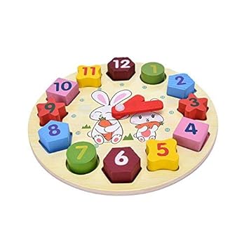 Party Propz Wooden Blocks Toys Digital Geometry Clock Baby Kids Early Education Puzzle Set for Kids