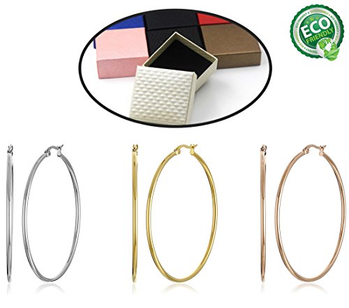 Big hoop earrings, 3 pairs, large 18k gold plated rose …