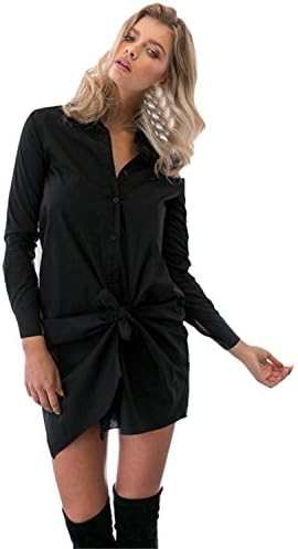 Cooped dresses Women Sexy Casual Long Sleeve Brief Bow Shirt Blouse Dress BlackMedium