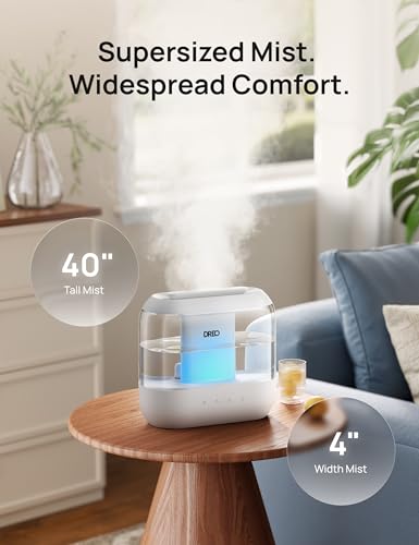 DREO Humidifier for Bedroom Baby, 4L Cool Mist Supersized Humidifiers for Home, 28 dB Quiet Air Humidifier for Room, Oil Diffuser, 36H Runtime, Night Light, Top-Fill, Easy to Clean & Fill, White